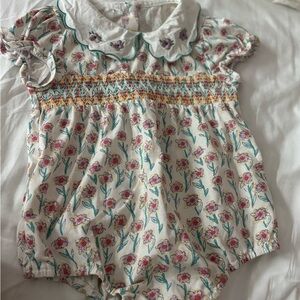 Floral Baby Romper with Peter Pan Collar